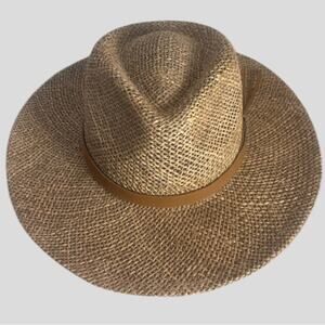Woven Sun Hat Brown Wide Rim Hat Band Panama Beach Spring Summer